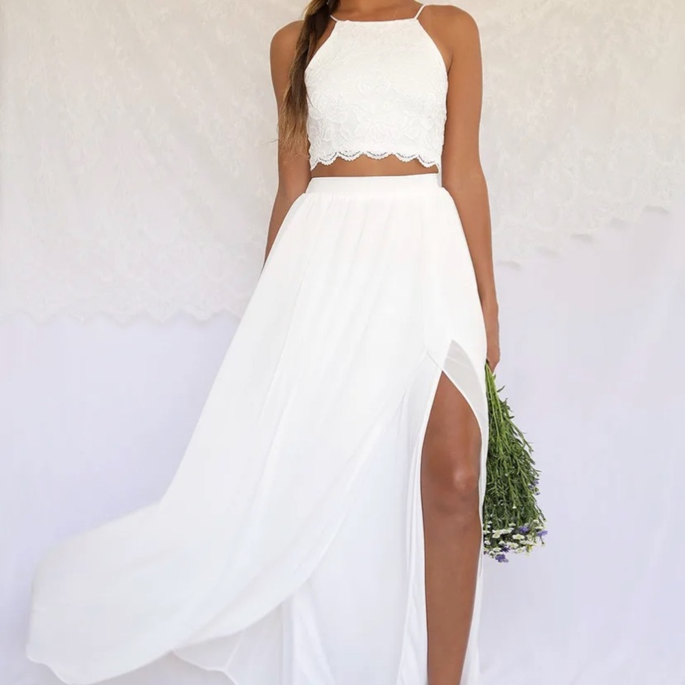 LuLu’s White Lace Two-Piece Maxi Dress